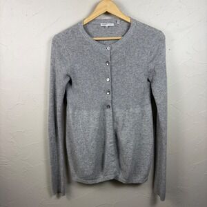 Vince Womens Cardigan Gray 100% Cashmere Ribbed Knit Button Up Sz M Quiet Luxury